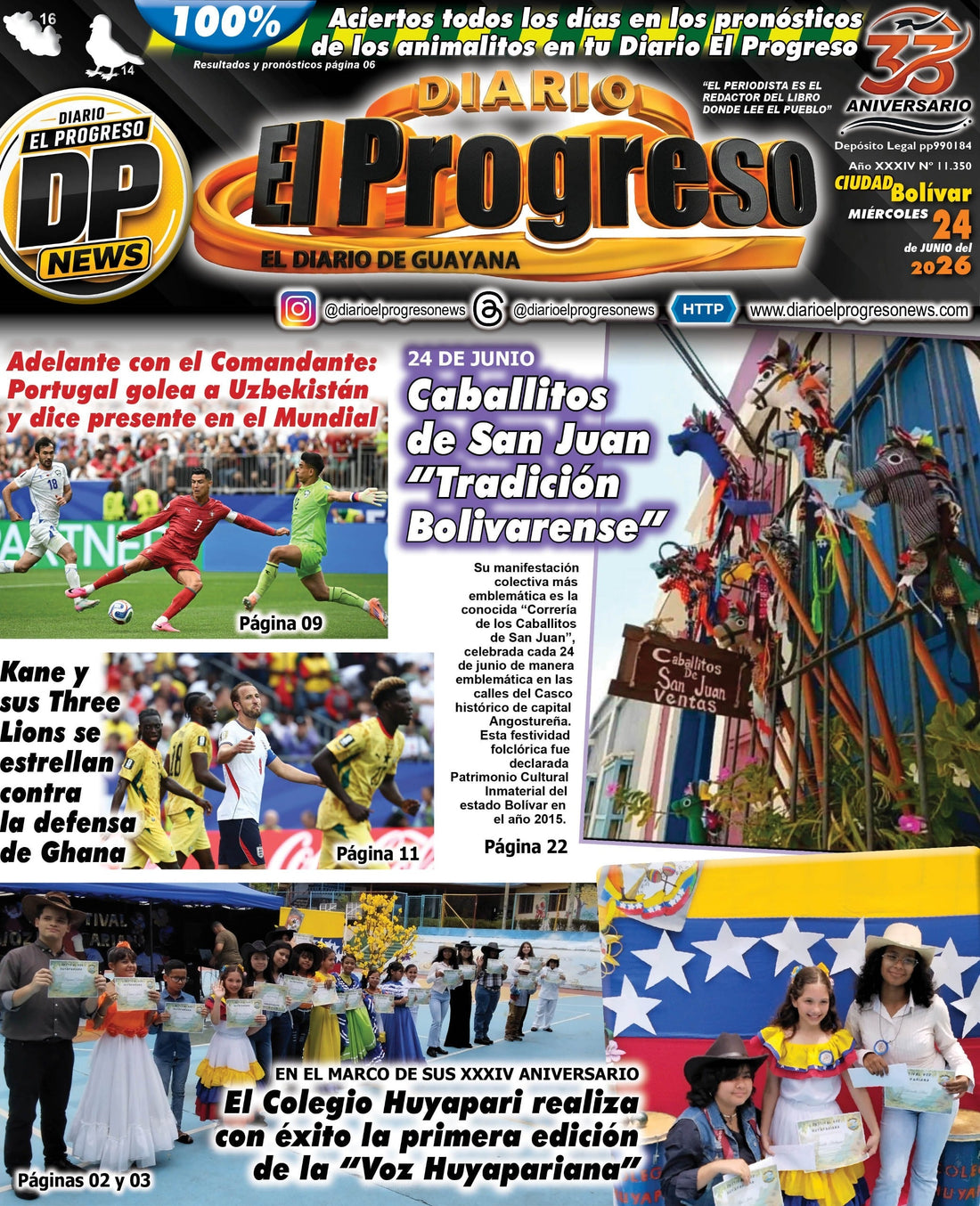 TITULARES DIARIO EL PROGRESO  EDICIÓN MIÉRCOLES 24 DE JUNIO DE 2026