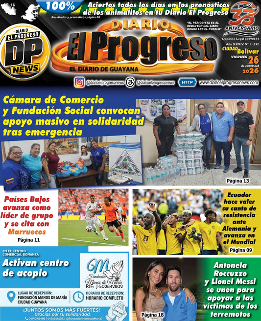 TITULARES DIARIO EL PROGRESO  EDICIÓN VIERNES 26 DE JUNIO DE 2026