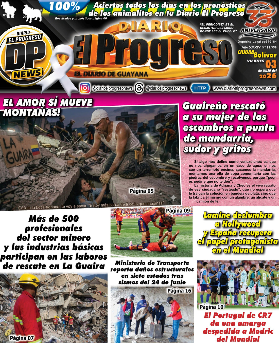 TITULARES DIARIO EL PROGRESO  EDICIÓN VIERNES 03 DE JULIO DE 2026