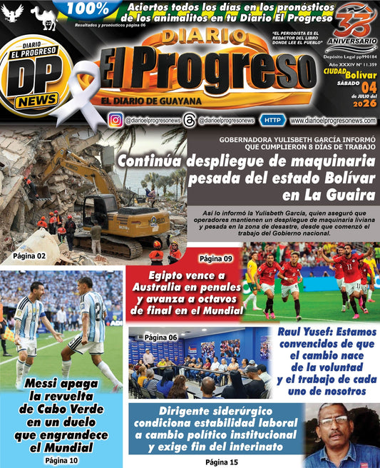 TITULARES DIARIO EL PROGRESO  EDICIÓN SÁBADO 04 DE JULIO DE 2026