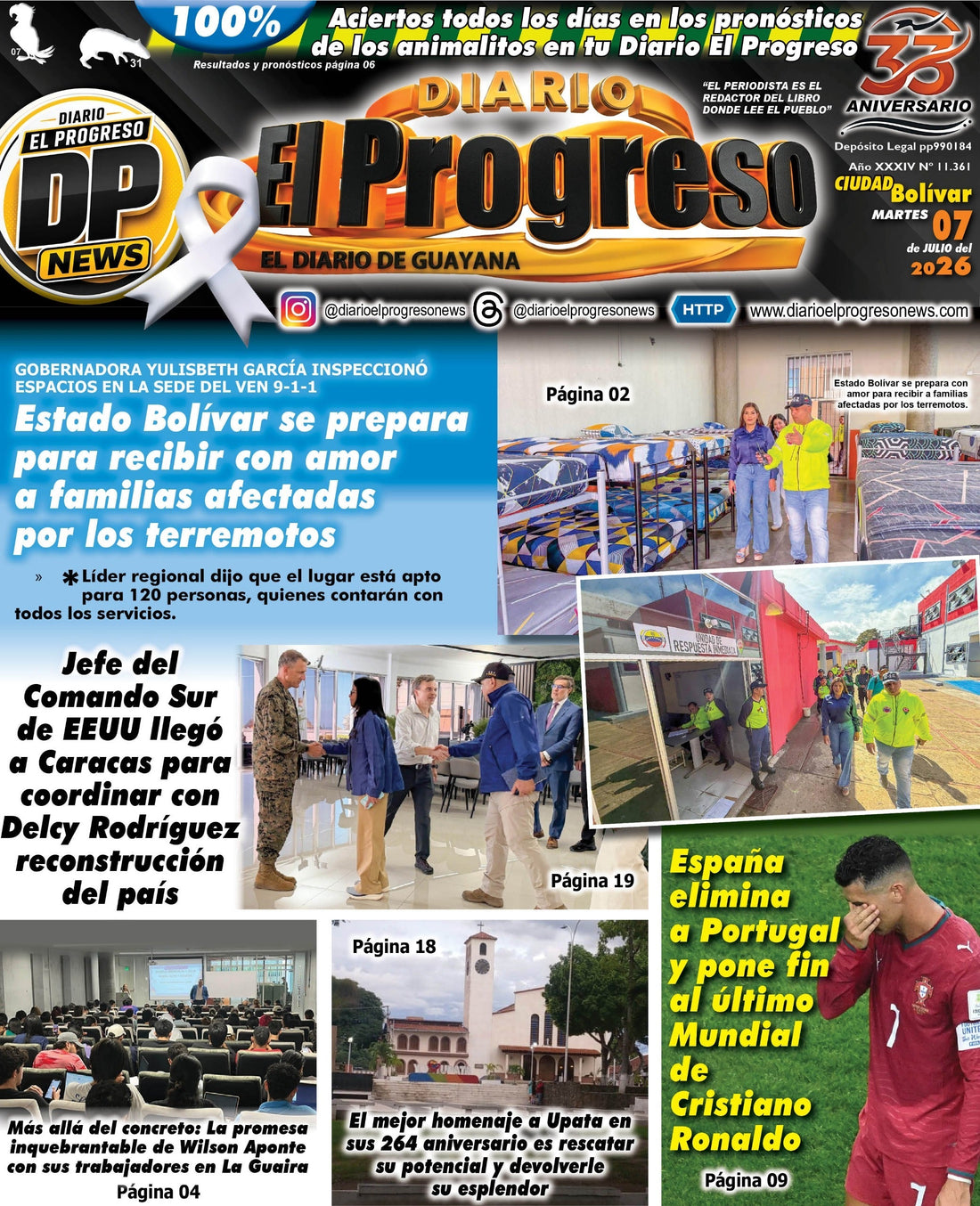 TITULARES DIARIO EL PROGRESO  EDICIÓN MARTES 07 DE JULIO DE 2026