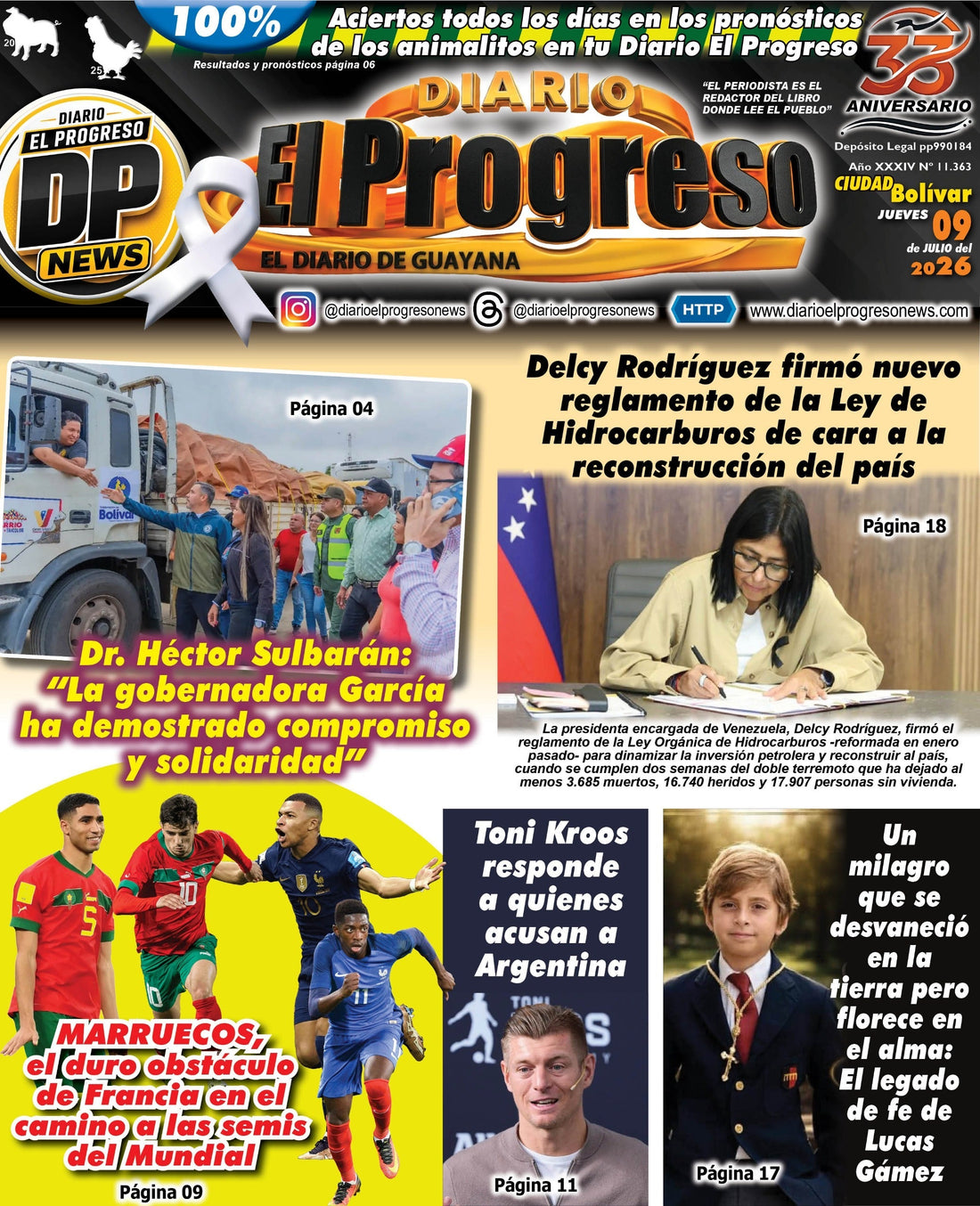 TITULARES DIARIO EL PROGRESO  EDICIÓN JUEVES 09 DE JULIO DE 2026