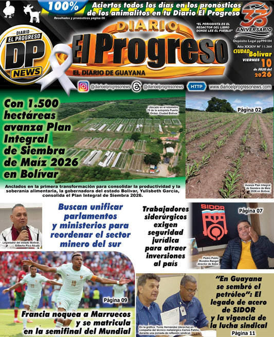 TITULARES DIARIO EL PROGRESO  EDICIÓN VIERNES 10 DE JULIO DE 2026