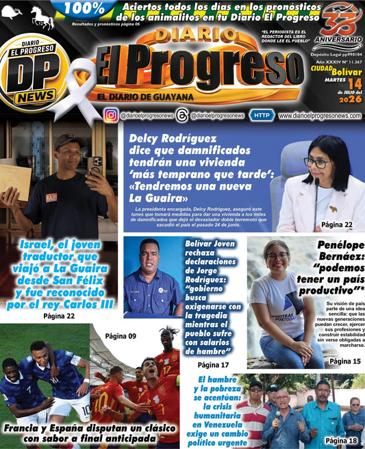 TITULARES DIARIO EL PROGRESO  EDICIÓN MARTES 14 DE JULIO DE 2026