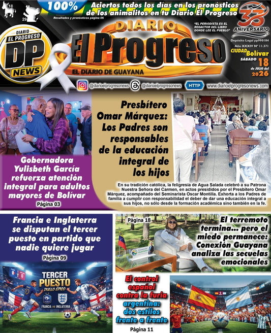 TITULARES DIARIO EL PROGRESO  EDICIÓN SÁBADO 18 DE JULIO DE 2026