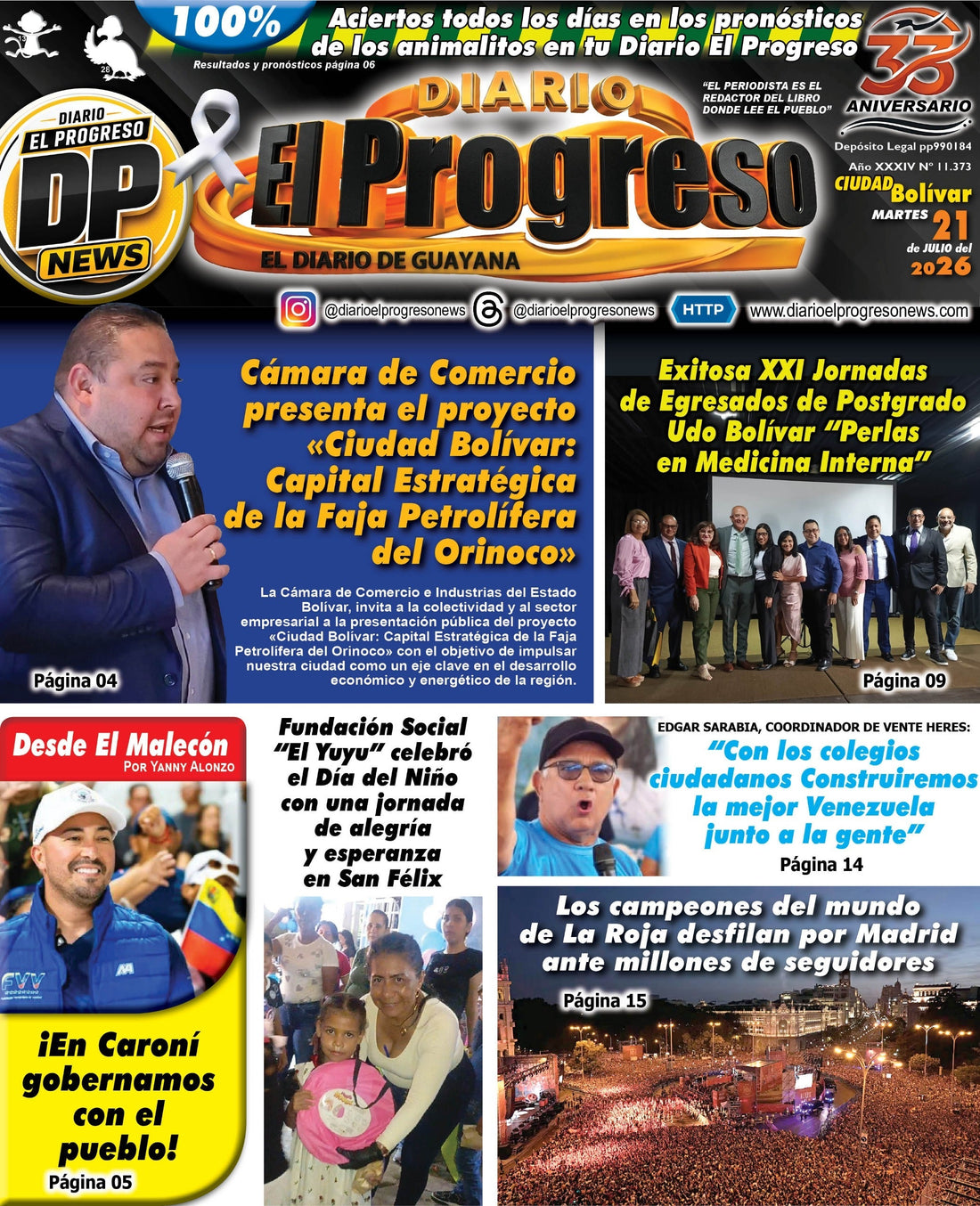 TITULARES DIARIO EL PROGRESO  EDICIÓN MARTES 21 DE JULIO DE 2026
