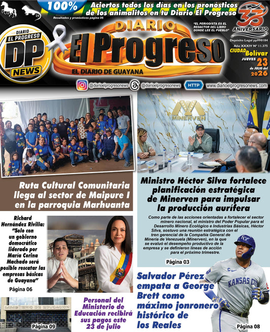TITULARES DIARIO EL PROGRESO  EDICIÓN JUEVES 23 DE JULIO DE 2026