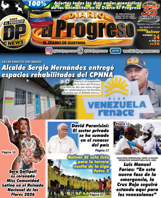 TITULARES DIARIO EL PROGRESO  EDICIÓN VIERNES 24 DE JULIO DE 2026