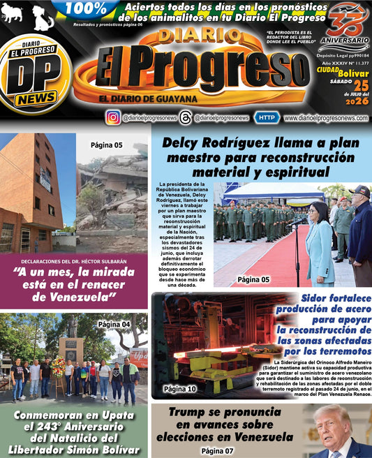 TITULARES DIARIO EL PROGRESO  EDICIÓN VIERNES 24 DE JULIO DE 2026