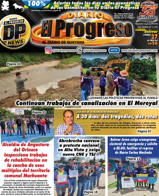 TITULARES DIARIO EL PROGRESO  EDICIÓN LUNES 27 DE JULIO DE 2026