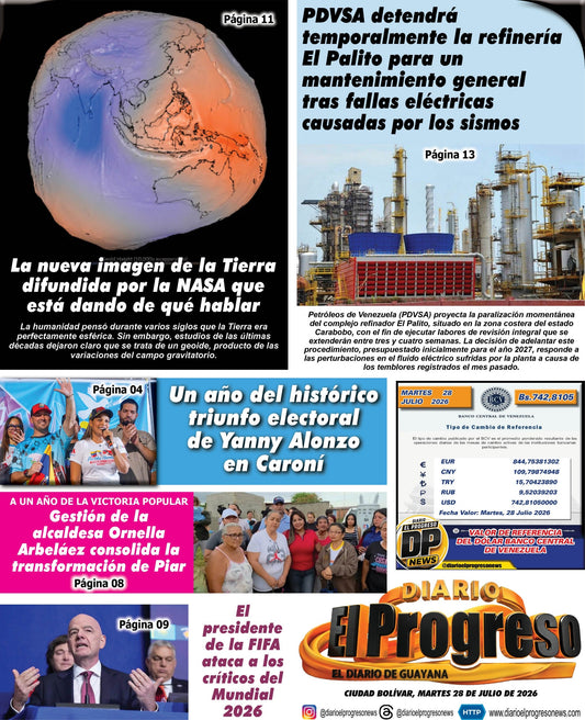 TITULARES DIARIO EL PROGRESO  EDICIÓN MARTES 28 DE JULIO DE 2026