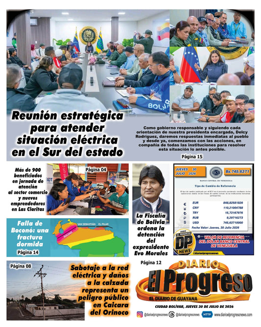 TITULARES DIARIO EL PROGRESO  EDICIÓN JUEVES 30 DE JULIO DE 2026