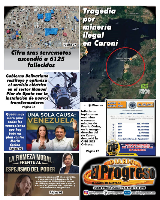TITULARES DIARIO EL PROGRESO  EDICIÓN MARTES 04 DE AGOSTO DE 2026