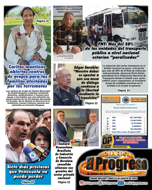 TITULARES DIARIO EL PROGRESO  EDICIÓN LUNES 03 DE AGOSTO DE 2026