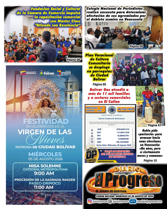 TITULARES DIARIO EL PROGRESO  EDICIÓN MIÉRCOLES 05 DE AGOSTO DE 2026