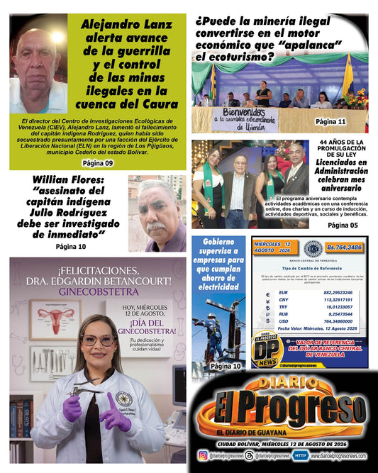 TITULARES DIARIO EL PROGRESO  EDICIÓN MIÉRCOLES 12 DE AGOSTO DE 2026