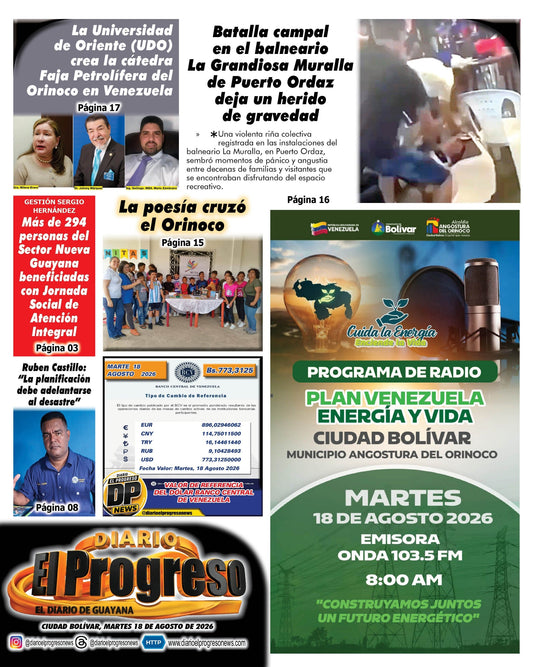 TITULARES DIARIO EL PROGRESO  EDICIÓN MARTES 18 DE AGOSTO DE 2026