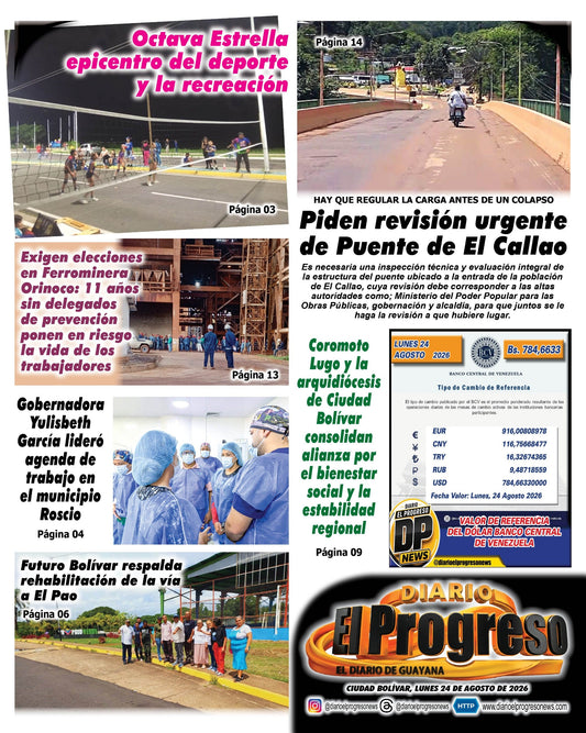 TITULARES DIARIO EL PROGRESO  EDICIÓN LUNES 24 DE AGOSTO DE 2026