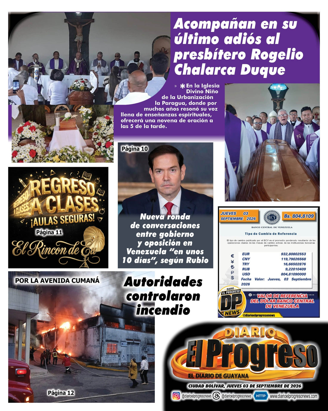 TITULARES DIARIO EL PROGRESO  EDICIÓN JUEVES 03 DE SEPTIEMBRE DE 2026
