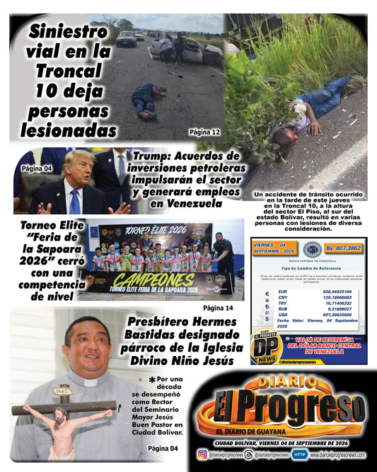 TITULARES DIARIO EL PROGRESO  EDICIÓN VIERNES 04 DE SEPTIEMBRE DE 2026