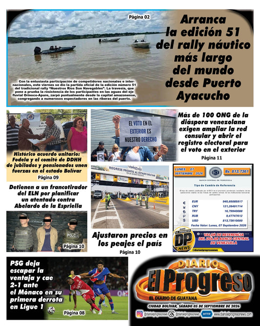 TITULARES DIARIO EL PROGRESO  EDICIÓN SÁBADO 05 DE SEPTIEMBRE DE 2026