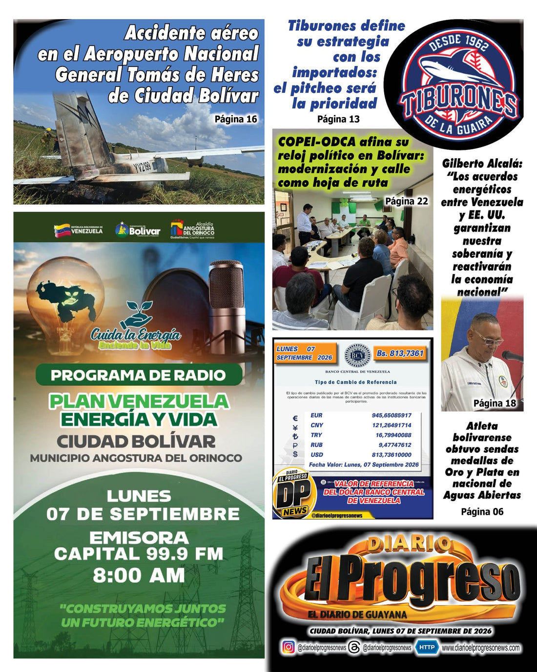 TITULARES DIARIO EL PROGRESO  EDICIÓN LUNES 07 DE SEPTIEMBRE DE 2026