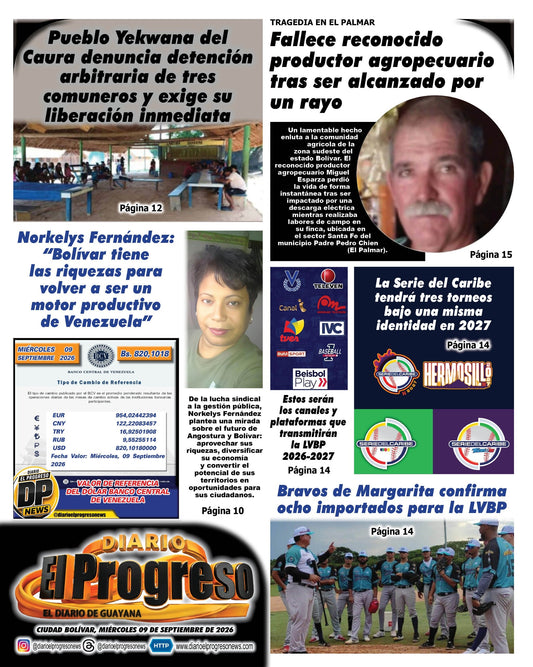 TITULARES DIARIO EL PROGRESO  EDICIÓN MIÉRCOLES 09 DE SEPTIEMBRE DE 2026
