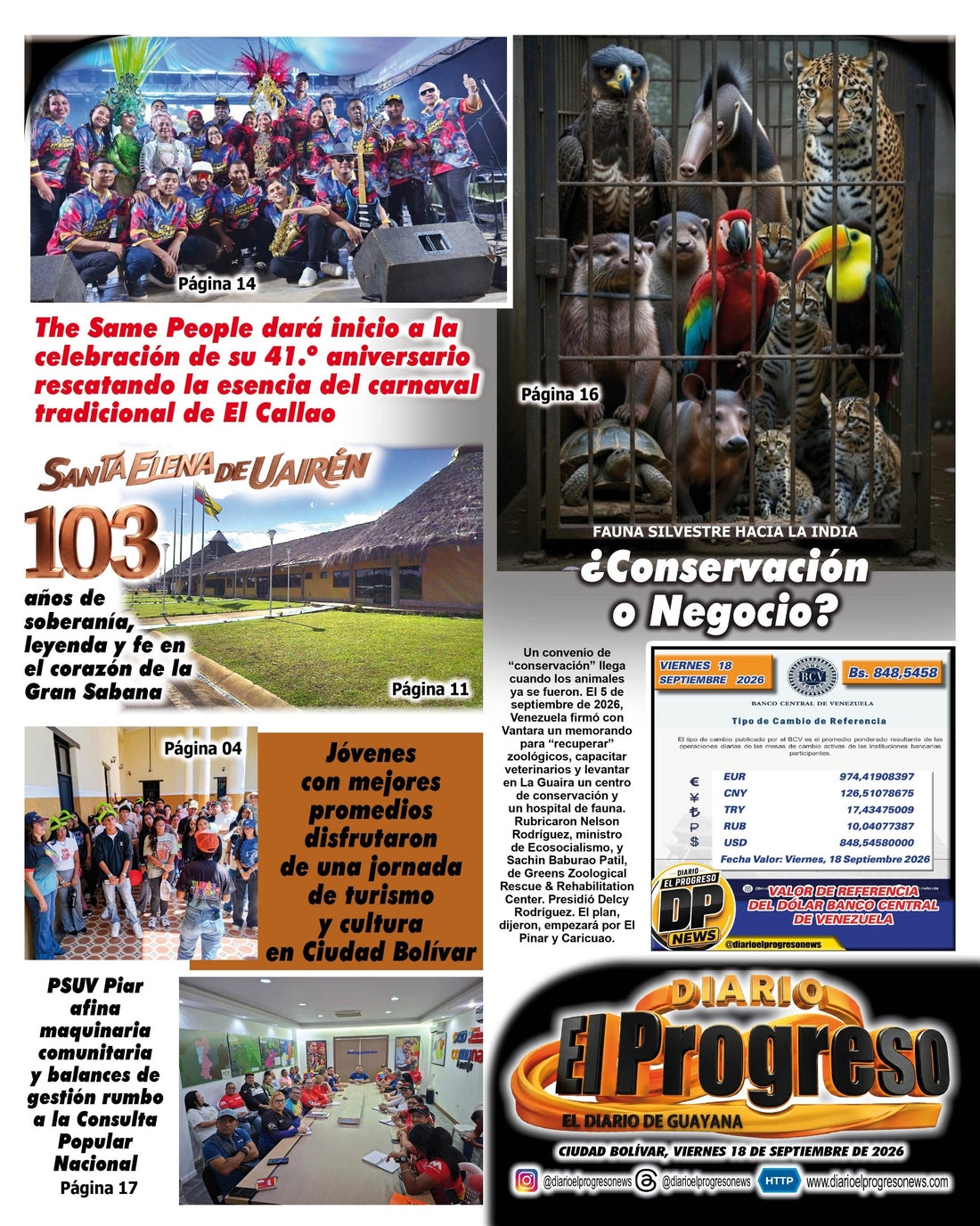 TITULARES DIARIO EL PROGRESO  EDICIÓN VIERNES 18 DE SEPTIEMBRE DE 2026
