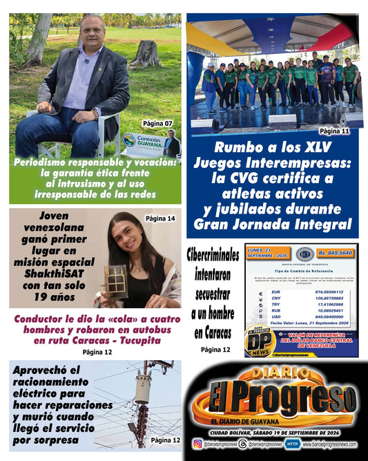 TITULARES DIARIO EL PROGRESO  EDICIÓN SÁBADO 19 DE SEPTIEMBRE DE 2026