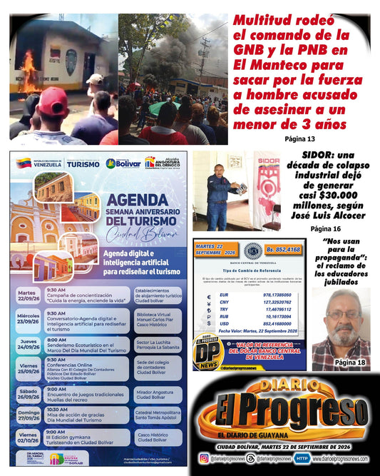 TITULARES DIARIO EL PROGRESO  EDICIÓN MARTES 22 DE SEPTIEMBRE DE 2026