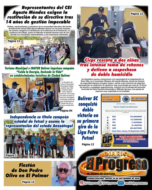 TITULARES DIARIO EL PROGRESO  EDICIÓN JUEVES 24 DE SEPTIEMBRE DE 2026