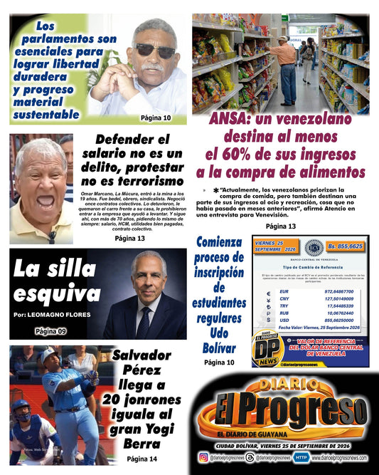 TITULARES DIARIO EL PROGRESO  EDICIÓN VIERNES 25 DE SEPTIEMBRE DE 2026