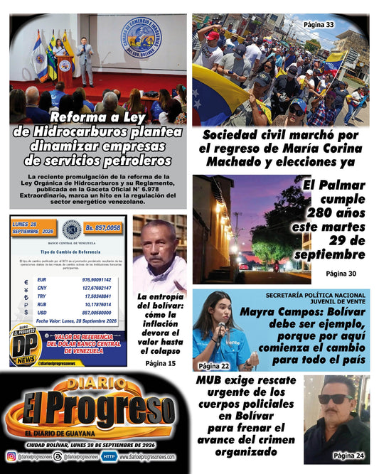 TITULARES DIARIO EL PROGRESO  EDICIÓN LUNES 28 DE SEPTIEMBRE DE 2026