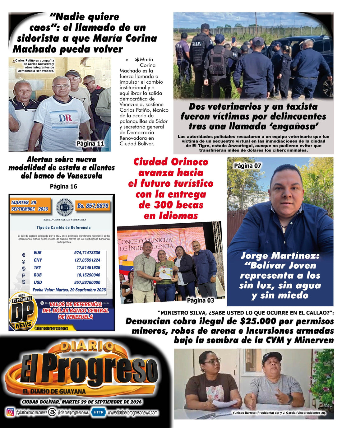 TITULARES DIARIO EL PROGRESO  EDICIÓN MARTES 29 DE SEPTIEMBRE DE 2026