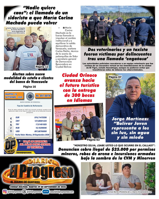 TITULARES DIARIO EL PROGRESO  EDICIÓN MARTES 29 DE SEPTIEMBRE DE 2026