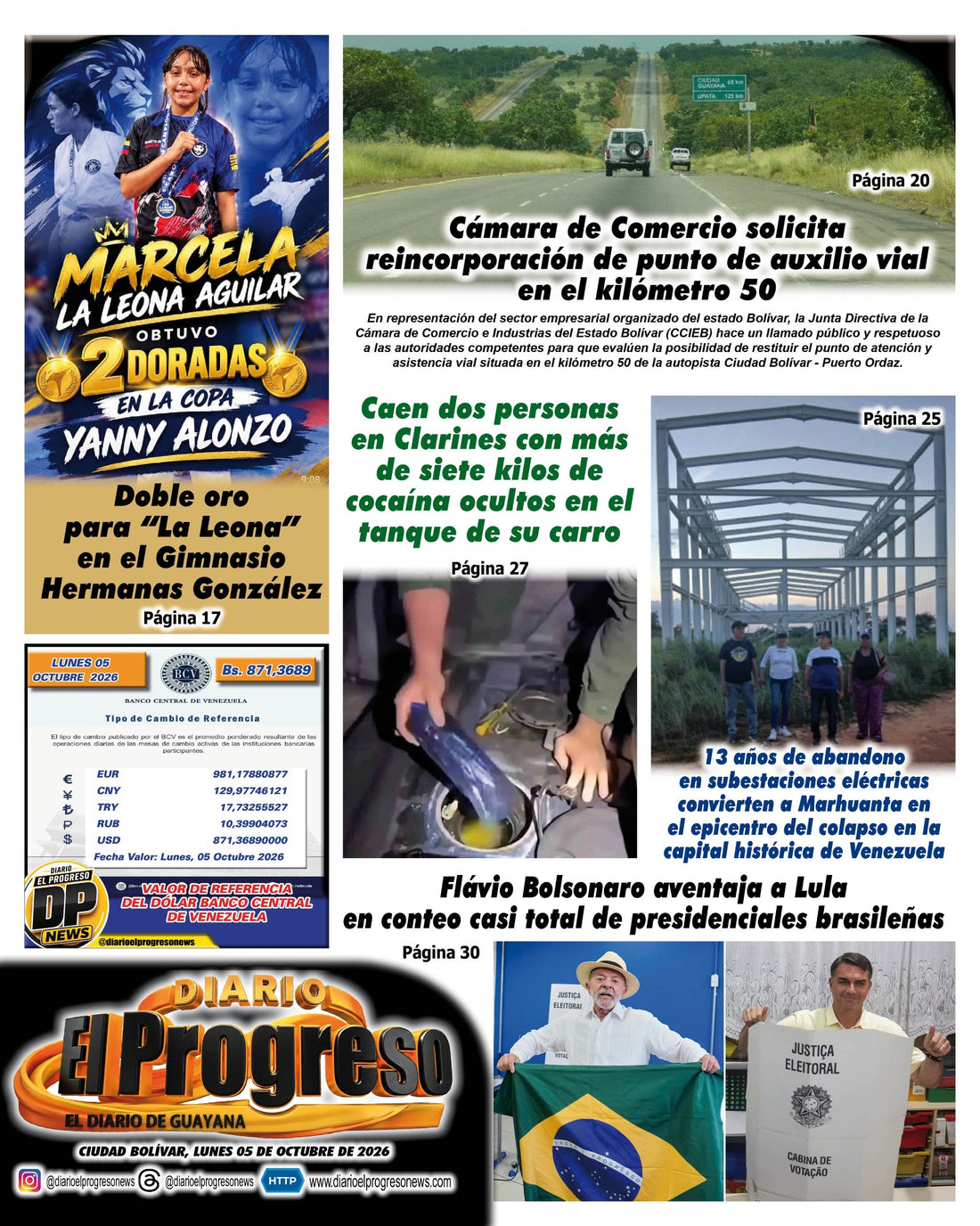TITULARES DIARIO EL PROGRESO  EDICIÓN LUNES 05 DE OCTUBRE DE 2026