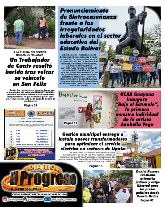 TITULARES DIARIO EL PROGRESO  EDICIÓN MARTES 06 DE OCTUBRE DE 2026