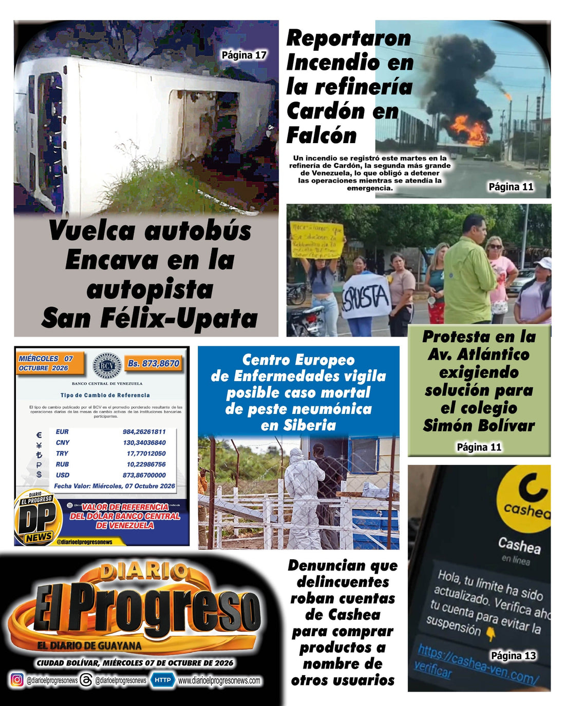 TITULARES DIARIO EL PROGRESO  EDICIÓN MIÉRCOLES 07 DE OCTUBRE DE 2026