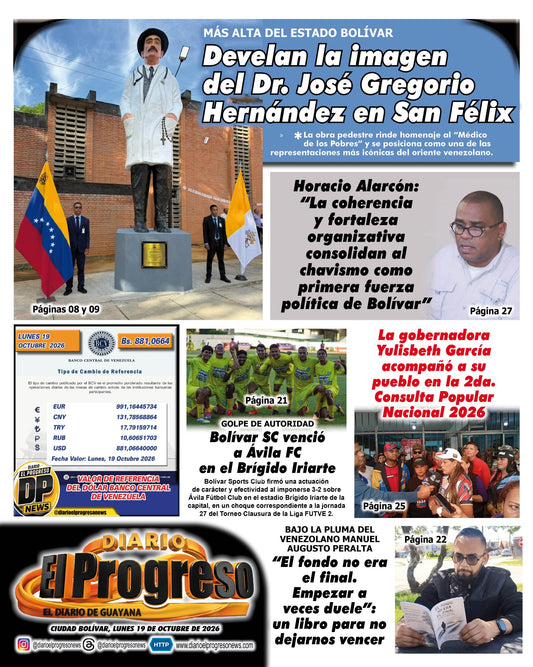 TITULARES DIARIO EL PROGRESO  EDICIÓN LUNES 19 DE OCTUBRE DE 2026