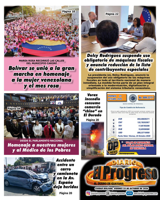 TITULARES DIARIO EL PROGRESO  EDICIÓN VIERNES 23 DE OCTUBRE DE 2026