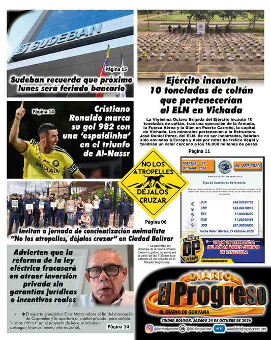 TITULARES DIARIO EL PROGRESO  EDICIÓN SÁBADO 24 DE OCTUBRE DE 2026