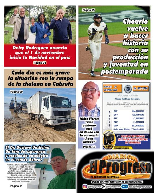 TITULARES DIARIO EL PROGRESO  EDICIÓN MARTES 27 DE OCTUBRE DE 2026