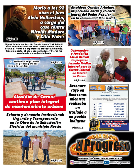 TITULARES DIARIO EL PROGRESO  EDICIÓN JUEVES 29 DE OCTUBRE DE 2026